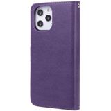 Voor iPhone 12 Pro Max 2 in 1 Solid Color Afneembare PU Lederen case met kaartslots & magnetische houder & fotolijst & portemonnee & riem(paars)