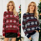 Dames kerstgebreide trui met ronde hals  sneeuwvlok-kerstsweater met lange mouwen  maat: L