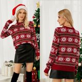 Dames kerstgebreide trui met ronde hals  sneeuwvlok-kerstsweater met lange mouwen  maat: L