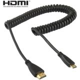 Vergulde Mini HDMI mannetje naar HDMI mannetje opgerolde kabel  1.4 Versie  ondersteunt 3D / Ethernet  Lengte: 60cm (Kan tot 2 meter uitgerekt worden)