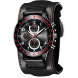 Ochstin 7233 Multifunctioneel zakelijk lederen polspols waterdicht quartz horloge (zwart + rood)