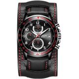 Ochstin 7233 Multifunctioneel zakelijk lederen polspols waterdicht quartz horloge (zwart + rood)