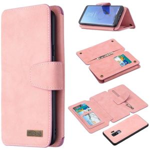 Voor Samsung Galaxy S9 Plus Afneembare Frosted Magnetic Horizontal Flip PU Lederen case met kaartslots & houder & ritsportemonnee & fotoframe(roze)