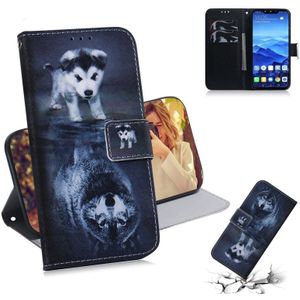 Wolf en hond patroon gekleurde tekening horizontale Flip lederen case voor Huawei mate 20 lite  met houder & card slots & portemonnee