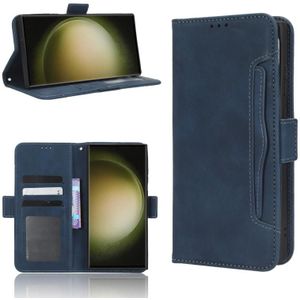 Voor Samsung Galaxy S23 Ultra 5G Skin Feel Calf Texture Card Slots Leather Phone Case (Blauw)