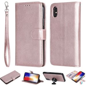 Voor iPhone X/XS effen kleur horizontale Flip beschermende case met houder & kaartsleuven & portemonnee & foto frame & Lanyard (Rose goud)