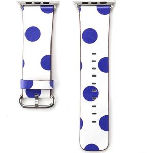 Voor Apple Watch serie 3 & 2 & 1 42mm Fashion witte basis blauwe stip patroon lederen pols horloge Band
