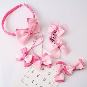 7 stuks/set kinderen accessoires Hairband baby meisjes mooie Bow Headwear Hair clip (watermeloen rood + roze)