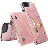 Zipper Wallet Bag PU Back Cover Shockrpoof Phone Case with Holder & Card Slots & Wallet For iPhone  7 Plus / 8 Plus(Pink)