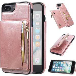 Zipper Wallet Bag PU Back Cover Shockrpoof Phone Case with Holder & Card Slots & Wallet For iPhone  7 Plus / 8 Plus(Pink)