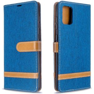 Voor Galaxy A71 kleur bijpassende denim textuur horizontale Flip PU lederen draagtas met houder & kaartsleuven & portemonnee & Lanyard (blauw)