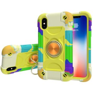 Shockproof Silicone + PC Protective Case with Dual-Ring Holder For iPhone XS Max(Colorful Yellow Green)