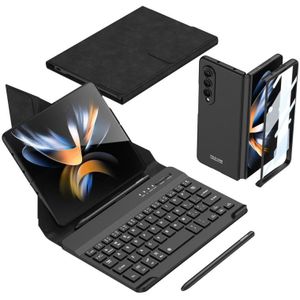 Voor Samsung Galaxy Z Fold4 GKK magnetische opvouwbare Bluetooth-toetsenbord lederen tas met pen