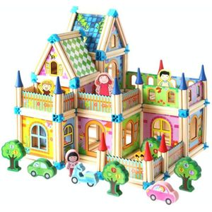 Kleurrijke kinderen speelgoed bouwstenen houten model stereo puzzel huis 268 PCS