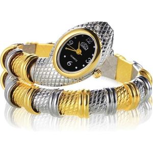 2 PC'S Snake vorm armband Diamonds-plated quartz horloge (interval goud)
