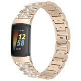 Voor Fitbit Charge 5 Diamond roestvrijstalen vervangende band horlogeband (retro goud)