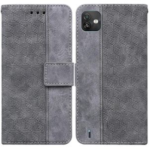 For Wiko Y82 Geometric Embossed Leather Phone Case(Grey)