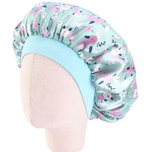 3 PCS K-14 Kinderen gedrukt Satin Nightcap verstelbare Stretch Hair Care Hat Douche cap  grootte: One Size (Groen)