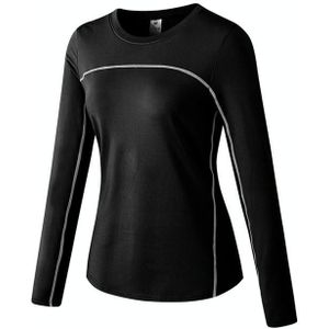 Herfst en winter plus fluwelen sneldrogend stretch yoga met lange mouwen shirt voor dames (kleur: zwart en grijs lijnen Maat: L)
