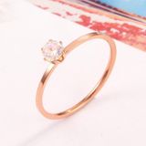 3 PCS Very Fine Six-Claw Single Diamond Ring Diamond-Set Titanium Steel Women Ring  Size: US Size 8(Rose Gold)