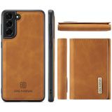 For Samsung Galaxy S21 DG.MING M1 Series 3-Fold Multi Card Wallet + Magnetic Back Cover Shockproof Case with Holder Function(Brown)