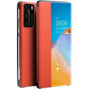 Voor Huawei P40 Pro QIALINO Litchi Textuur Zijruit View Lederen Telefoon Case (Oranje)
