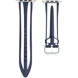 Voor Apple Watch serie 3 & 2 & 1 38mm Fashion dubbele strepen patroon siliconen armbanden (Navy blauw + wit)