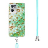 For OPPO Reno7 Pro 5G 2.0mm Airbag Shockproof TPU Phone Case with Lanyard(Gold Heart)