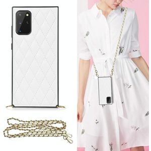 Voor Samsung Galaxy S20 Elegant Rhombic Pattern Microfiber Leather + TPU Shockproof Case met Crossbody Strap Chain (White)