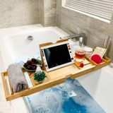 Multifunctionele Telescopische Plank Toilet Bad Tablet Telefoon houder badkamer badkuiphouder rek  stijl: enkele doos (Bamboe Kleur)