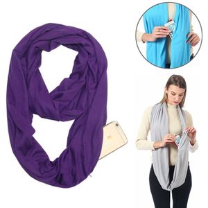 Vrouwen Solid winter Infinity Scarf Pocket lus rits zak sjaals (paars)