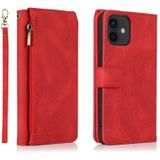 Skin-feel Crazy Horse Texture Zipper Portemonnee Tas Horizontale Flip Lederen Case met Houder & Kaart Slots & Portemonnee & Lanyard Voor iPhone 12 / 12 Pro (Rood)