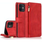 Skin-feel Crazy Horse Texture Zipper Portemonnee Tas Horizontale Flip Lederen Case met Houder & Kaart Slots & Portemonnee & Lanyard Voor iPhone 12 / 12 Pro (Rood)