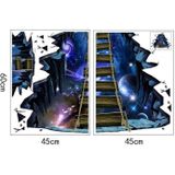 2 PCS 3D Wall Stickers Universe Planet Single-plank Bridge Floor Stickers (FX82003)