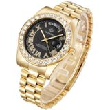 Cagarny 6886 Diamant-ingelatte Romeinse cijfer Dial Quartz Watch voor mannen (Gold Shell Black Dial)