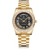 Cagarny 6886 Diamant-ingelatte Romeinse cijfer Dial Quartz Watch voor mannen (Gold Shell Black Dial)