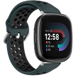 Voor Fitbit Versa 4 tweekleurige geperforeerde ademende siliconen horlogeband (olijfgroen + zwart)