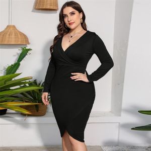 Plus size lange mouwen hoge taille sexy schede jurk (kleur: zwart maat: XL)