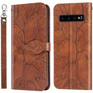 Voor Samsung Galaxy S10+ Life of Tree Embossing Pattern Horizontale Flip Lederen Case met Holder & Card Slot & Wallet & Photo Frame & Lanyard(Bruin)
