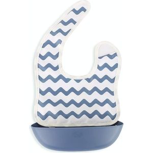 Baby gemakkelijk schoon eten Bib Stereo Waterdichte Ultra-lichte Rijstzak (Blauw golvend patroon)