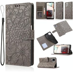 Voor Samsung Galaxy A12 Skin Feel Relif Zonnebloem Horizontale Flip Lederen Case Met Houder & Card Slots & Wallet & Lanyard