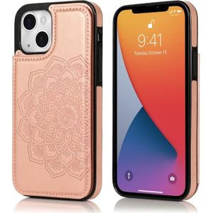 Dubbele gesp Mandala Patroon PU + TPU beschermhoes met kaartslots & houder & fotolijst voor iPhone 13 Mini (Rose Gold)