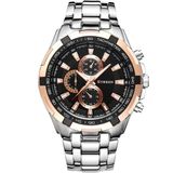 CURREN 8023 mannen RVS analoge sport quartz horloge (zilver geval gouden ring zwart gezicht)