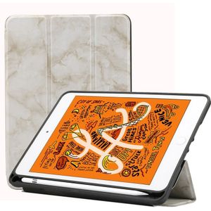 Marmeren textuur patroon horizontale Flip lederen case voor iPad mini 2019  met drie-opvouwbare houder & Pensleuf & slaap/Wake-up functie (wit)