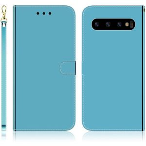 Voor Galaxy S10 Imitated Mirror Surface Horizontal Flip Leather Case met Holder & Card Slots & Wallet & Lanyard(Blue)