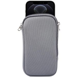 Universal Elasticity Zipper Protective Case Storage Bag met Lanyard Voor iPhone 12 / 12 Pro / 6 1 inch smart phones(Grijs)