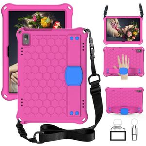 Voor Lenovo Tab 4 10 Plus TB-X704F/N/L/V Honeycomb Design EVA + PC Materiaal Four Corner Anti Falling Flat Protective Shell with Strap (RoseRed+Blue)