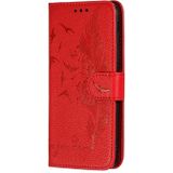 Feather patroon Litchi textuur horizontale Flip lederen draagtas met portemonnee & houder & kaartsleuven voor Galaxy J6 (2018) (rood)