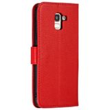 Feather patroon Litchi textuur horizontale Flip lederen draagtas met portemonnee & houder & kaartsleuven voor Galaxy J6 (2018) (rood)