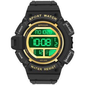 Sanda 2106 LED Digitale Display Lichtgevende Wekker Heren Outdoor Sport Electronic Watch (Black Gold)